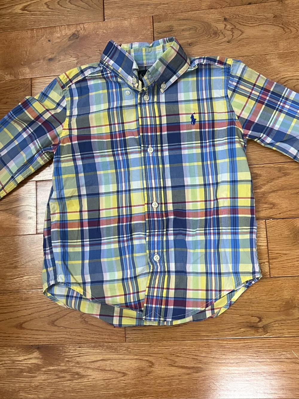 Ralph Lauren Boys 3/3T Madras Plaid Button Down Shirt Pony Logo Long Sleeve